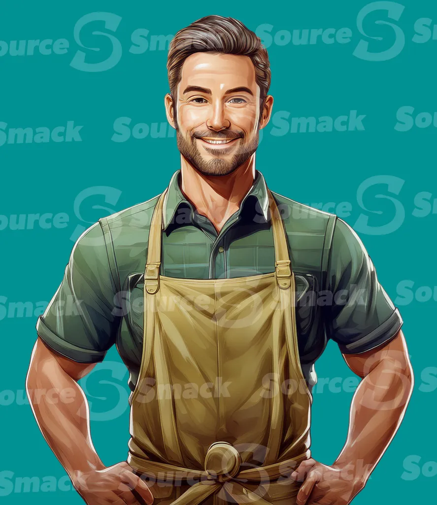 A male clerk at a produce store clipped as a transparent image