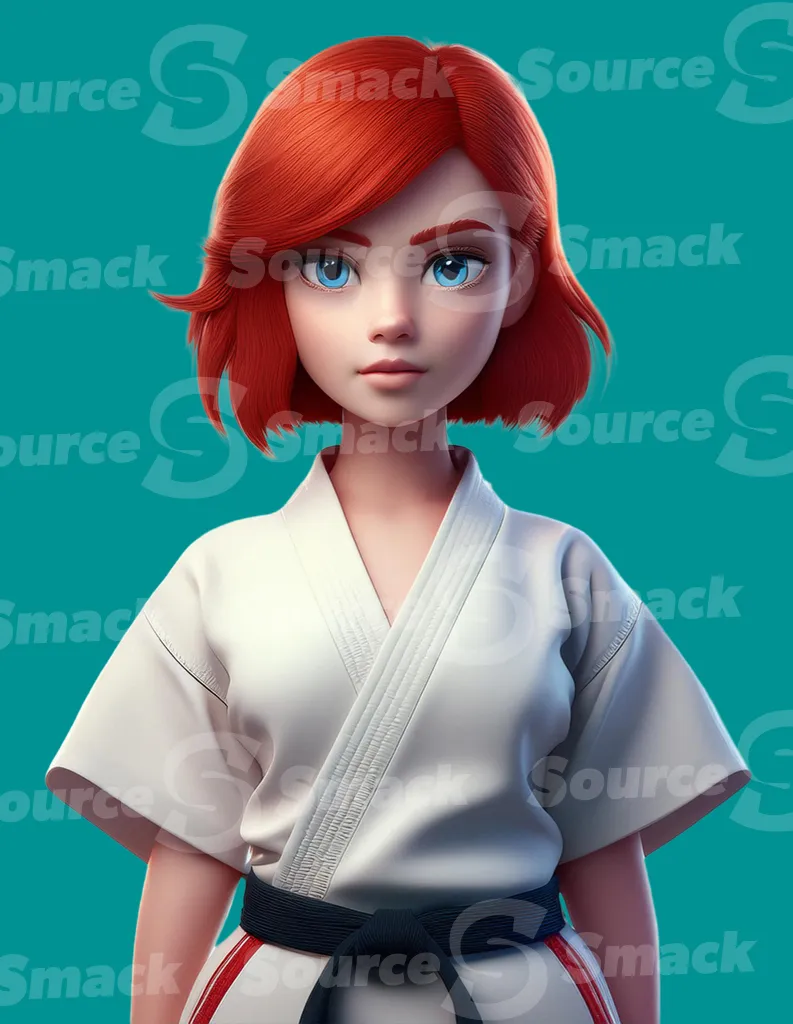 A serious black belt female teen pose clipped as a transparent image