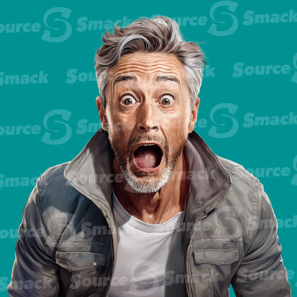 A suprised mature man with gray hair clipped as a transparent image