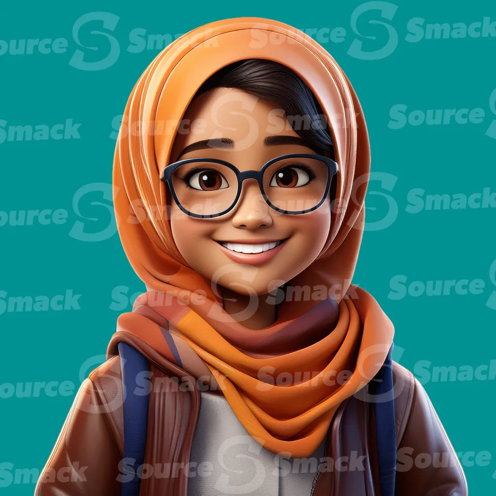 A young teen wearing a hijab and glasses clipped as a transparent image