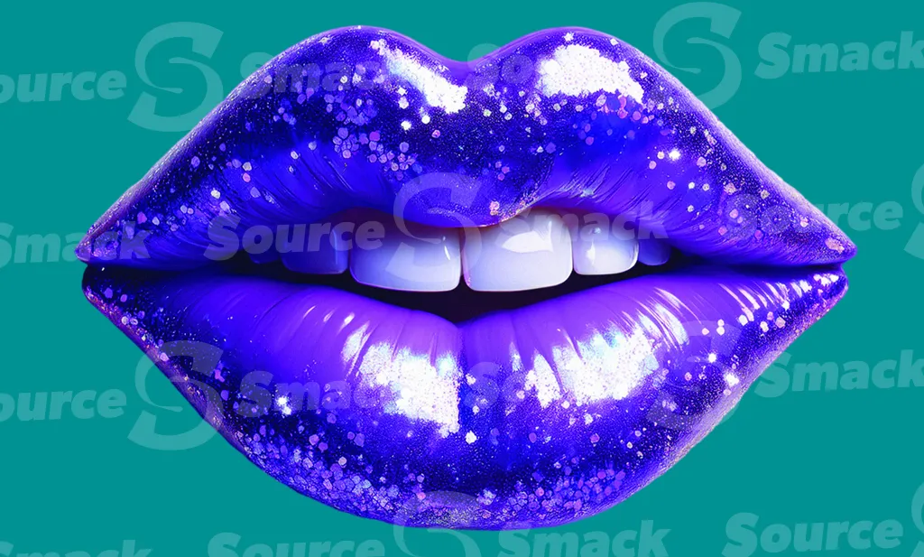 A pair of blue glossy female lips clipped as a transparent image