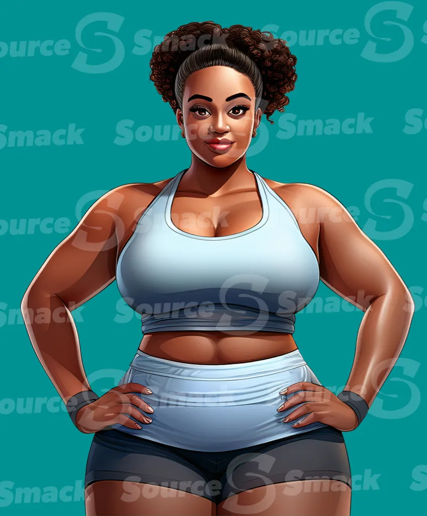 A determined overweight black woman exercising clipped as a transparent image