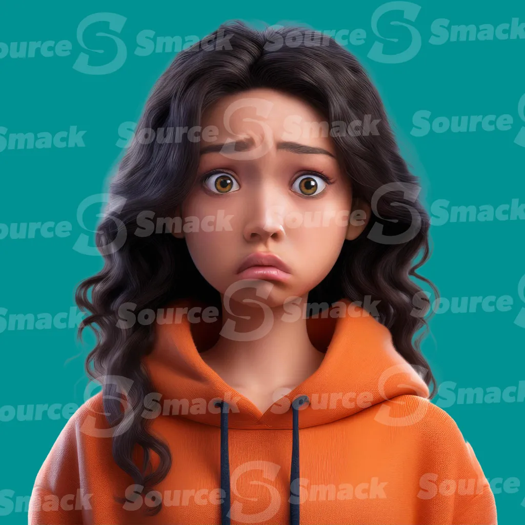 A young spanish girl in an orange hoodie almost crying clipped as a transparent image