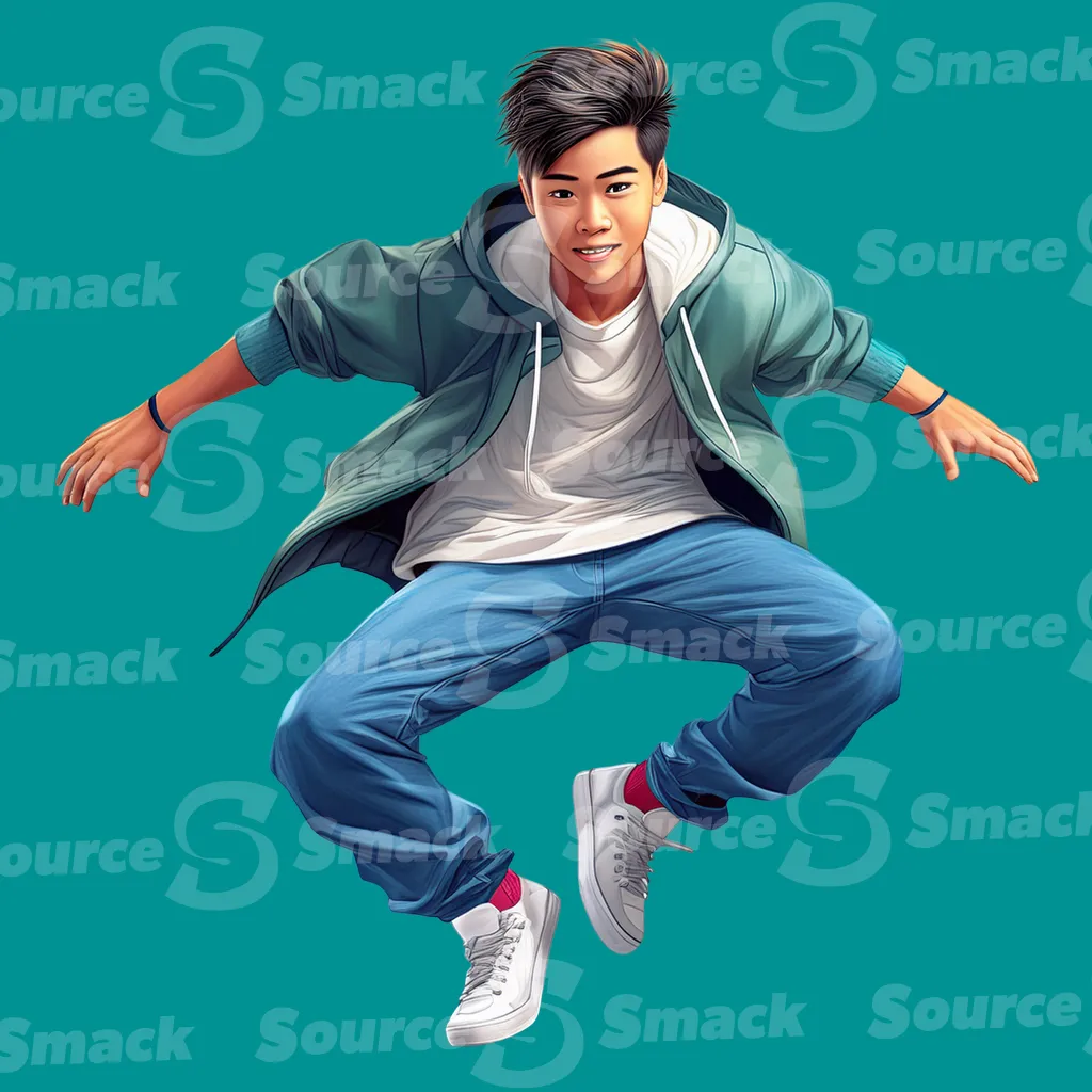 A young asian teen jumping clipped as a transparent image