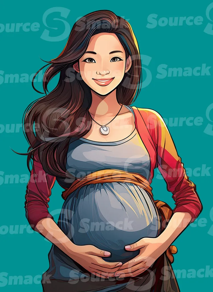 A young asian pregnant woman holding belly expecting a child clipped as a transparent image
