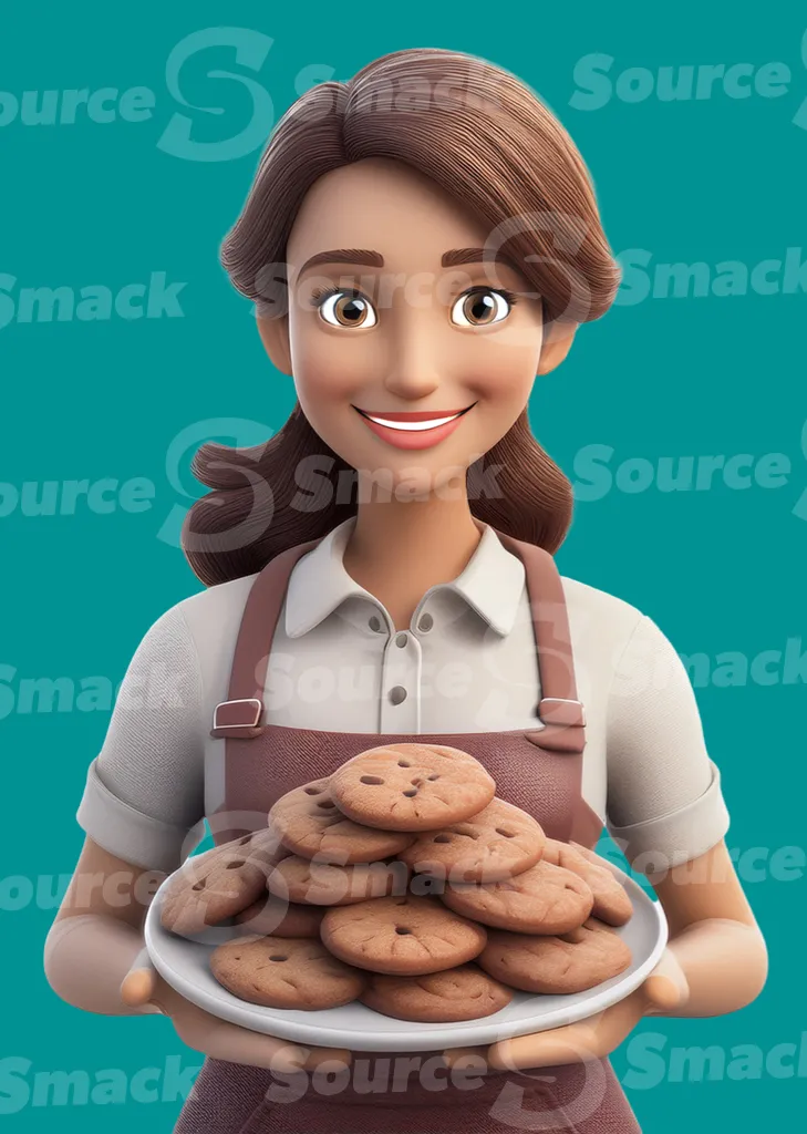 A european woman holding a plate of baked cookies clipped as a transparent image