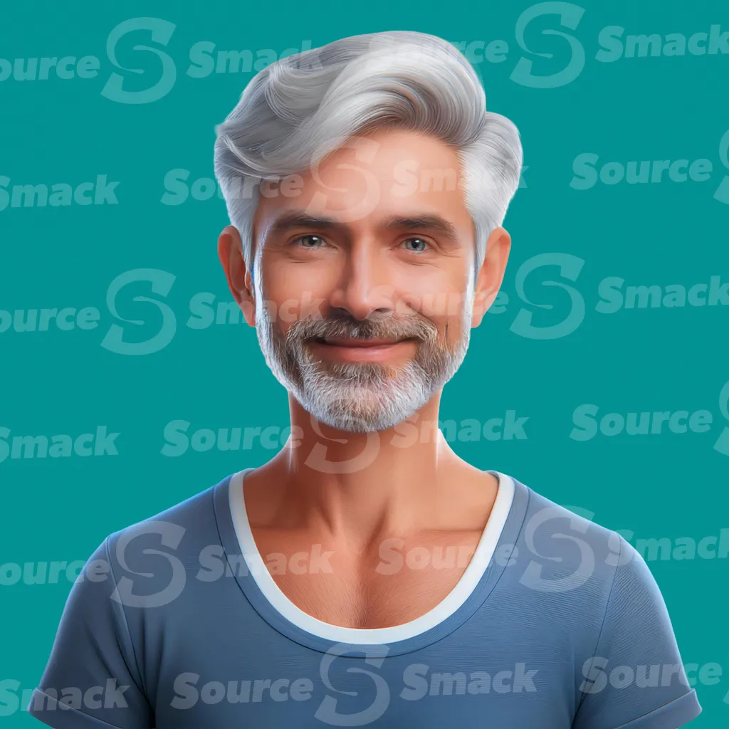 A smiling mature man with gray hair clipped as a transparent image