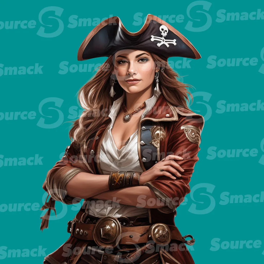 A female pirate with arms crossed clipped as a transparent image