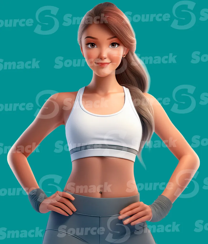 A young woman in fitness attire clipped as a transparent image