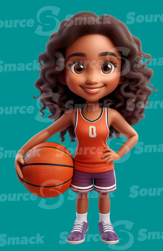 A young black girl holding a basketball clipped as a transparent image