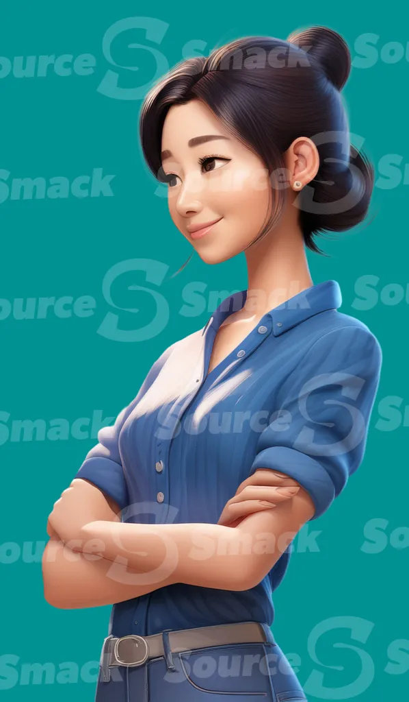 A young asian woman with folded arms staring clipped as a transparent image