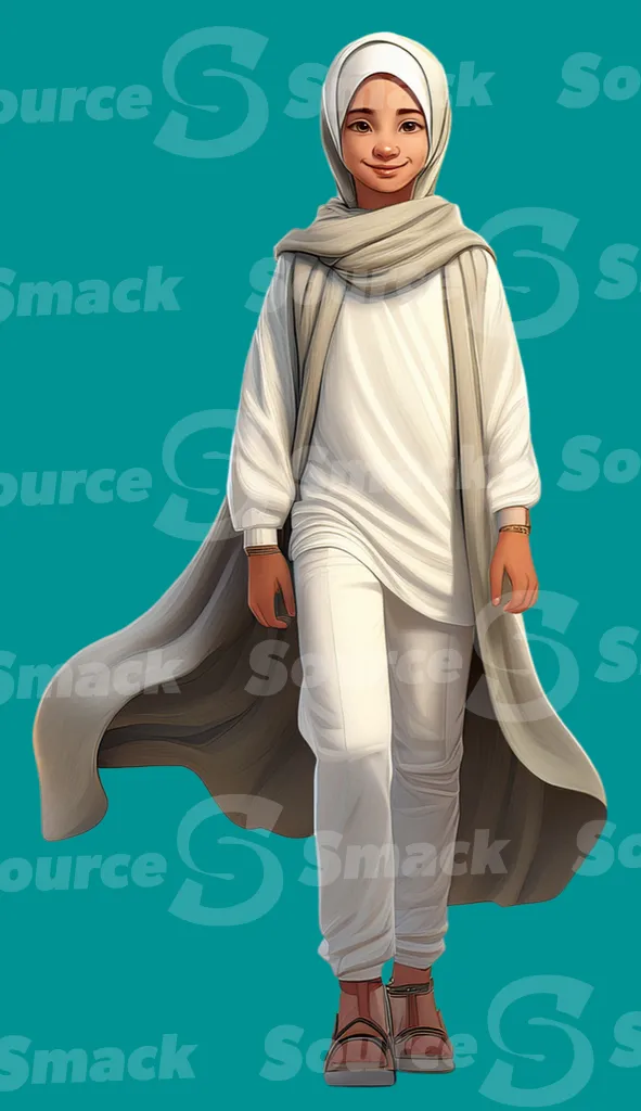 A confident teen wearing a hijab walking clipped as a transparent image