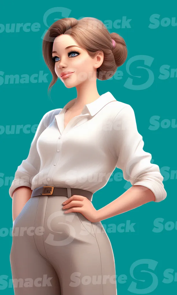 A young woman with arms on hips staring clipped as a transparent image