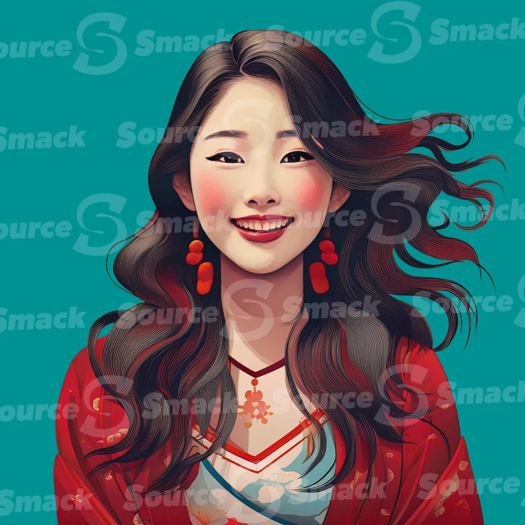 A young asian teen in traditional clothing clipped as a transparent image