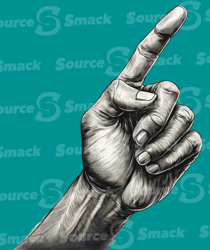A man’s hand pointing upwards clipped as a transparent image