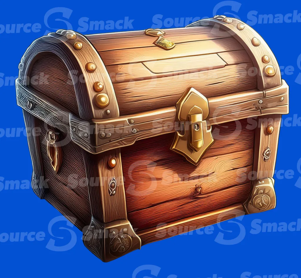 A closed wooden chest clipped as a transparent image