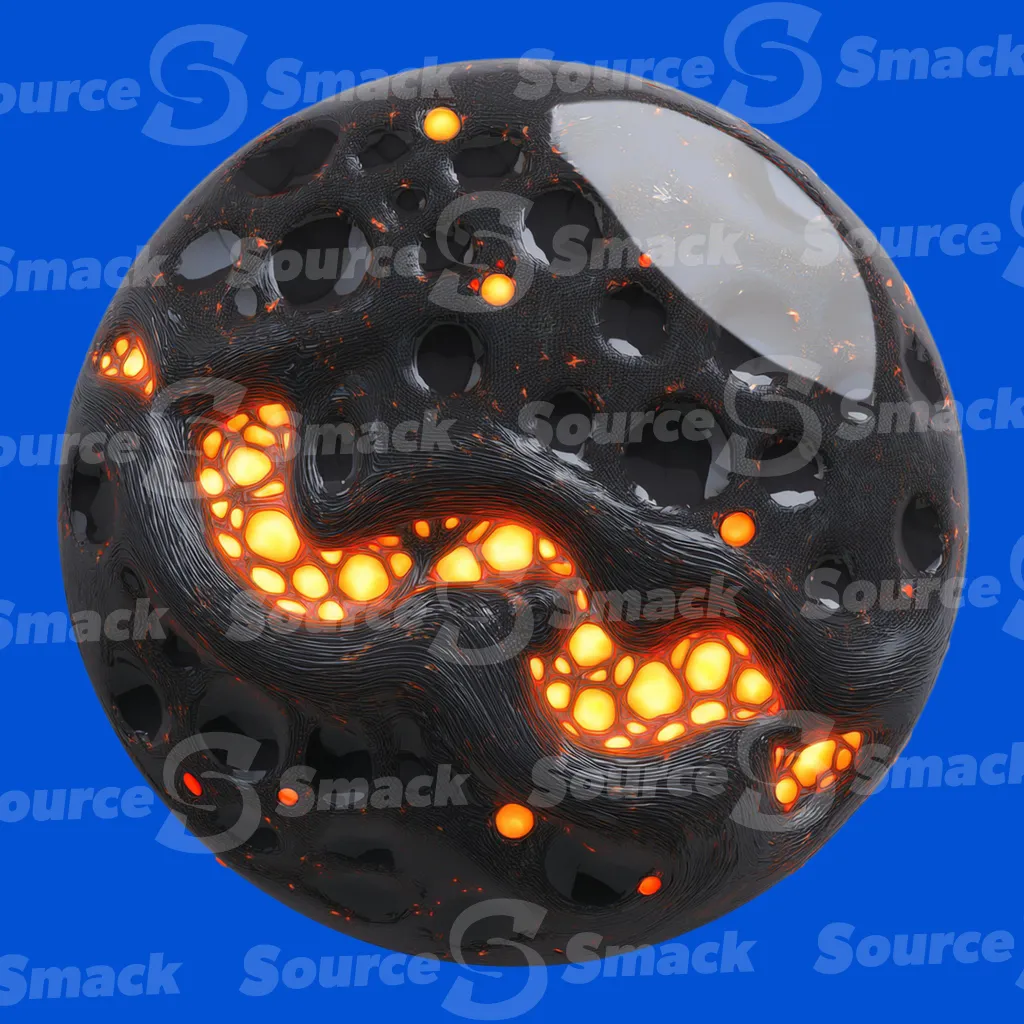A multicolored glass marble that resembles molten rock lava flow clipped as a transparent image