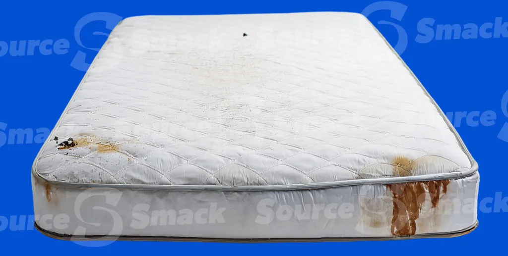 A well worn dirty mattress clipped as a transparent image
