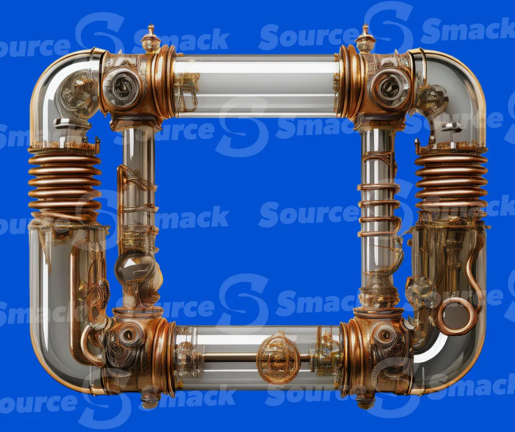 A framed steampunk metallic border of springs, glass containers clipped as a transparent image