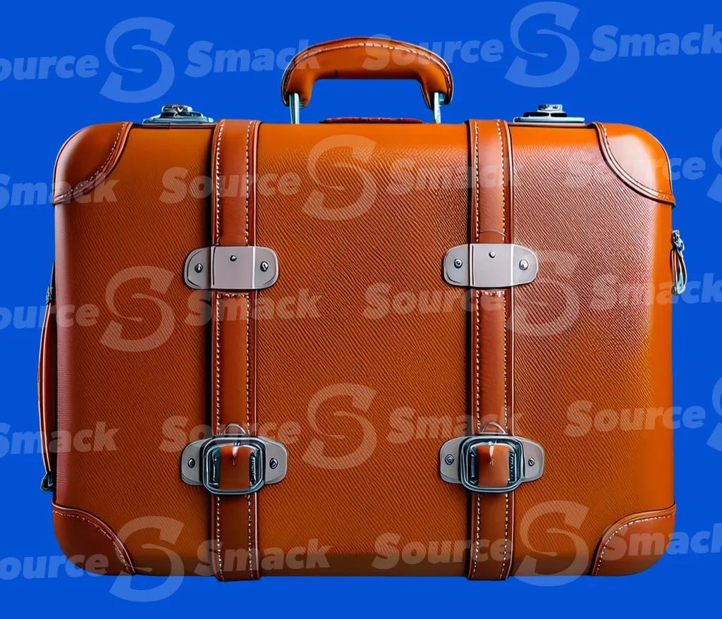 A brown leather suitcase clipped as a transparent image