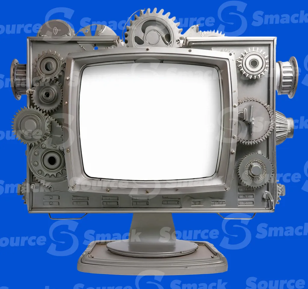 A steampunk metal television clipped as a transparent image