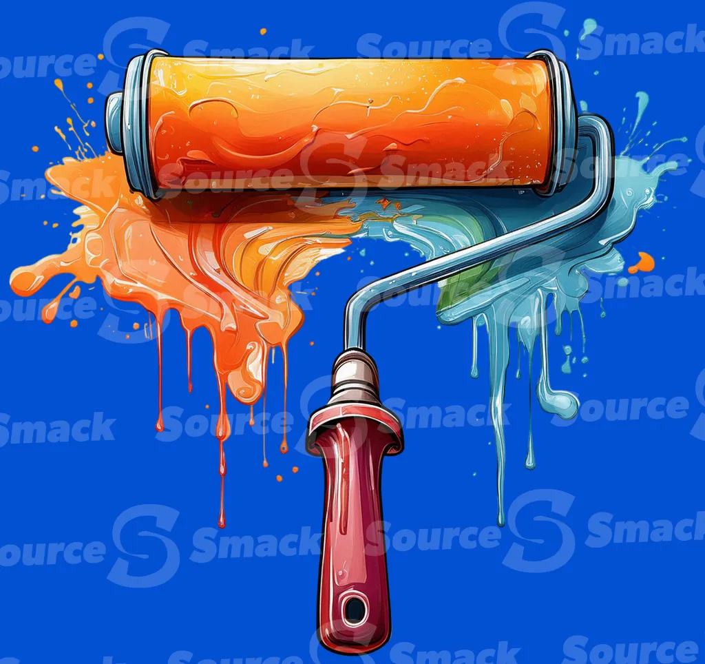 A paint roller that is leaving a dripping mess clipped as a transparent image