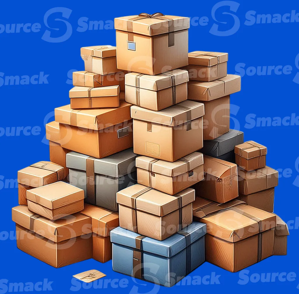 A stack of cadrboard boxes clipped as a transparent image