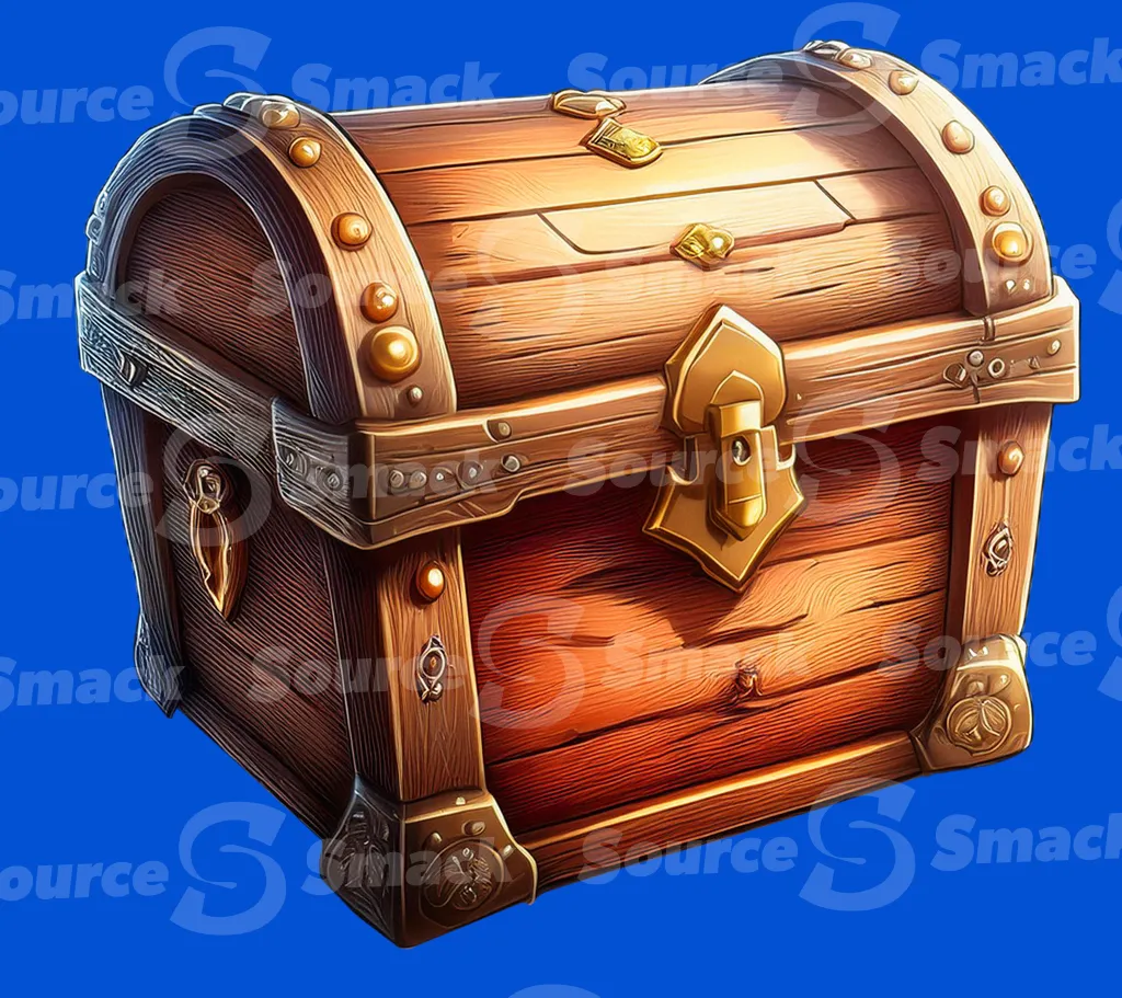 A closed wooden chest clipped as a transparent image