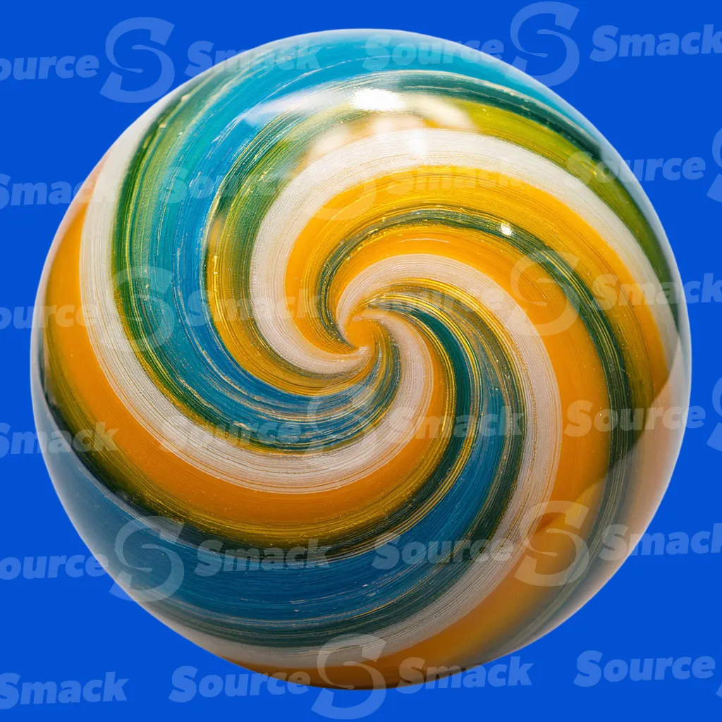 A multi-colored stripes swirled into a glass marble that resembles a cosmic universe clipped as a transparent image