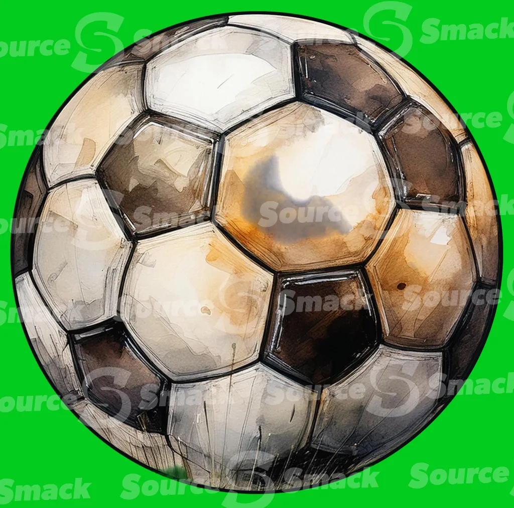 A watercolor painted soccer ball clipped as a transparent image