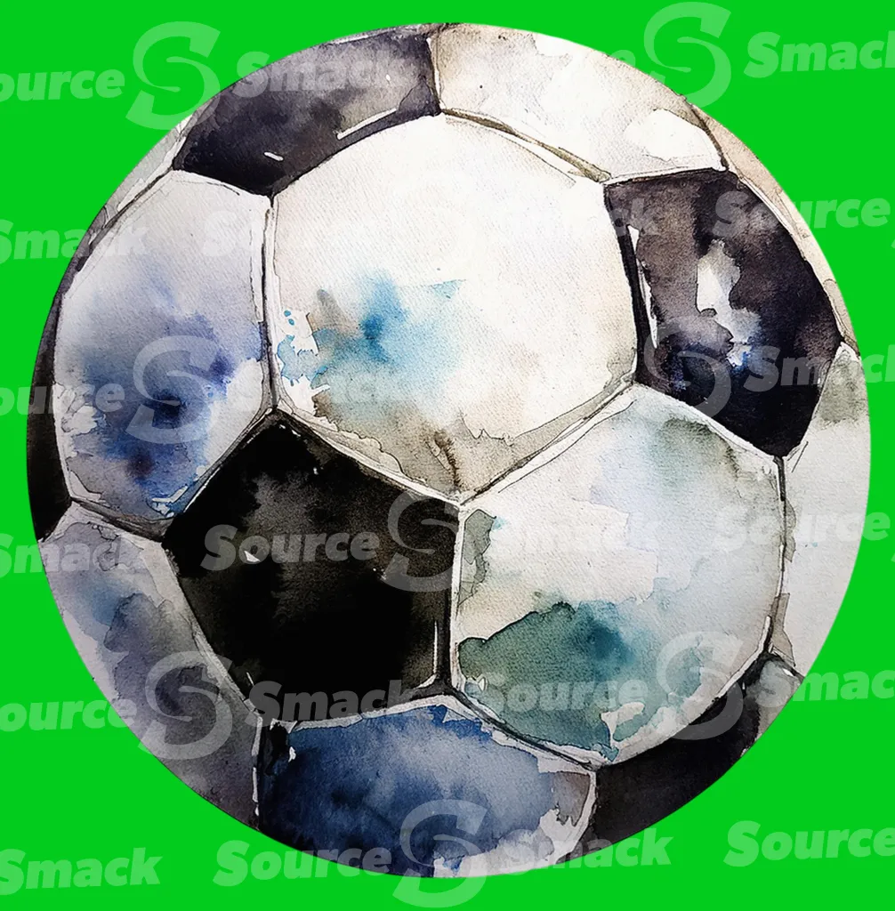 A watercolor painted soccer ball clipped as a transparent image