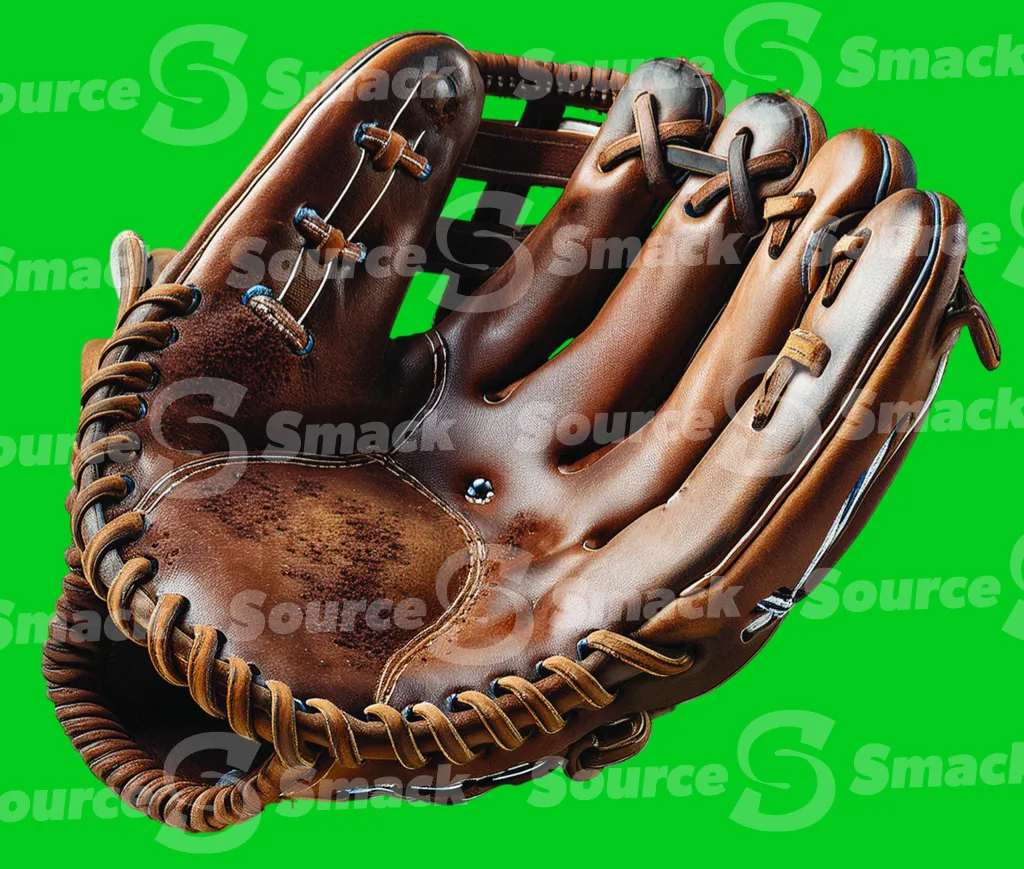 A worn out dirty baseball glove clipped as a transparent image