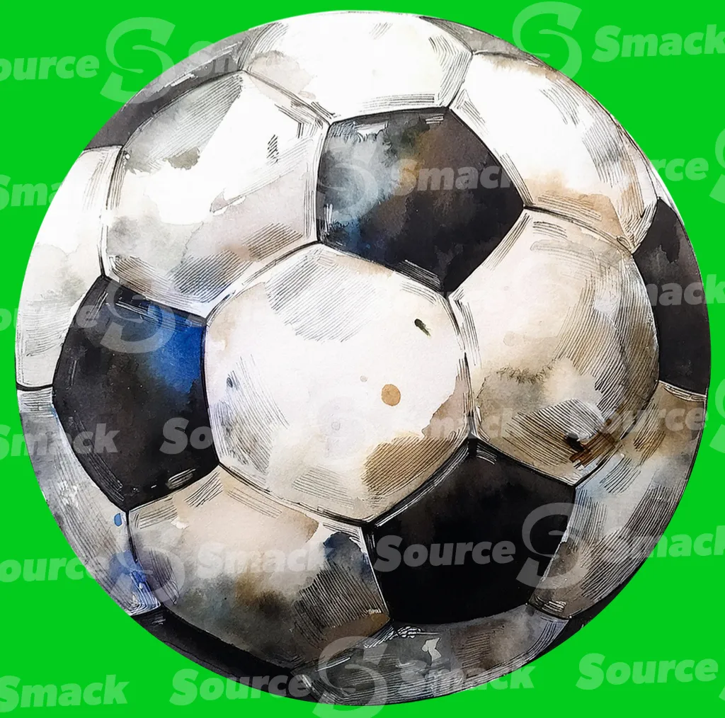 A watercolor painted soccer ball clipped as a transparent image