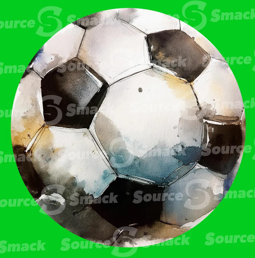 A watercolor painted soccer ball clipped as a transparent image