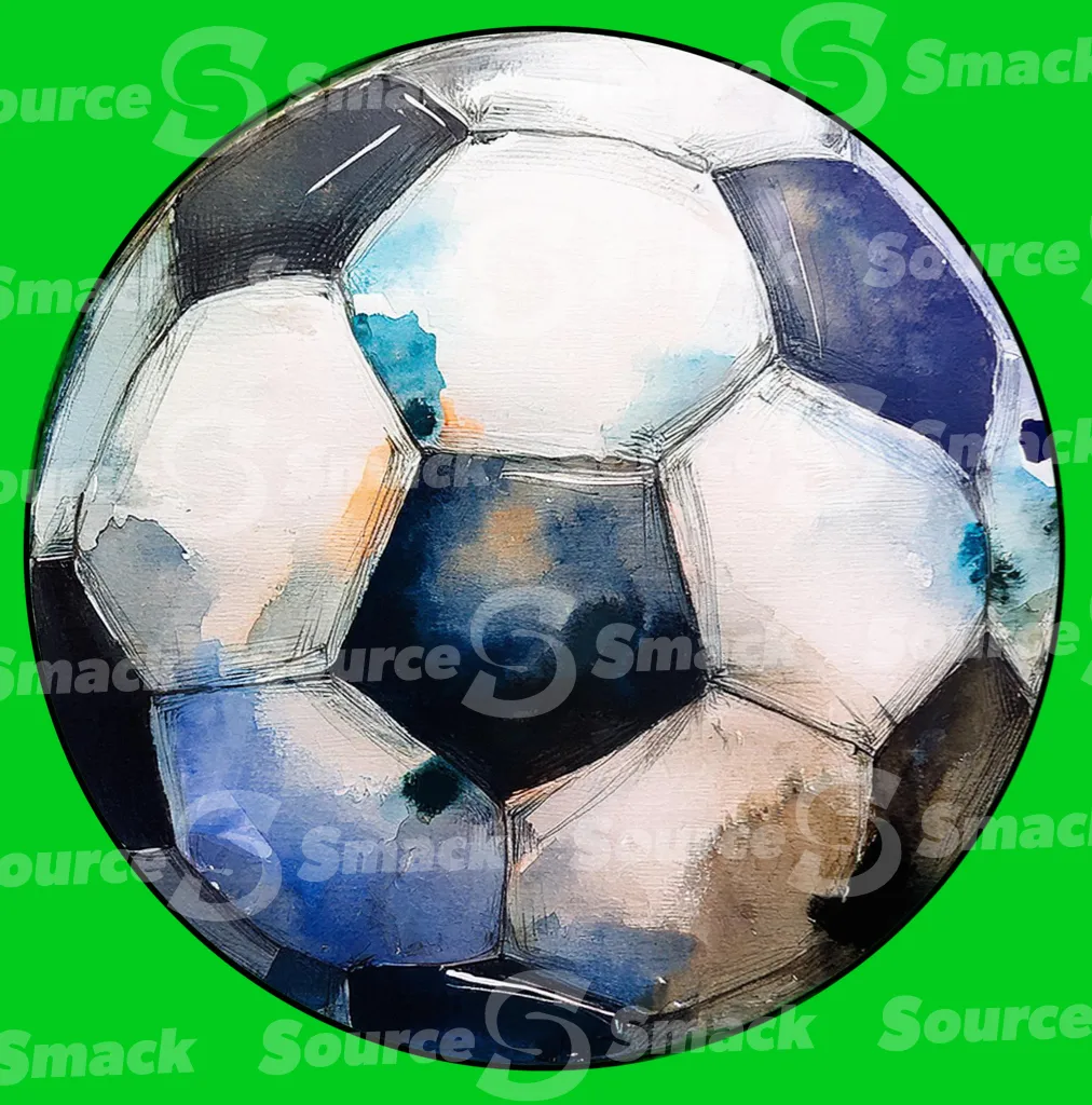 A watercolor painted soccer ball clipped as a transparent image