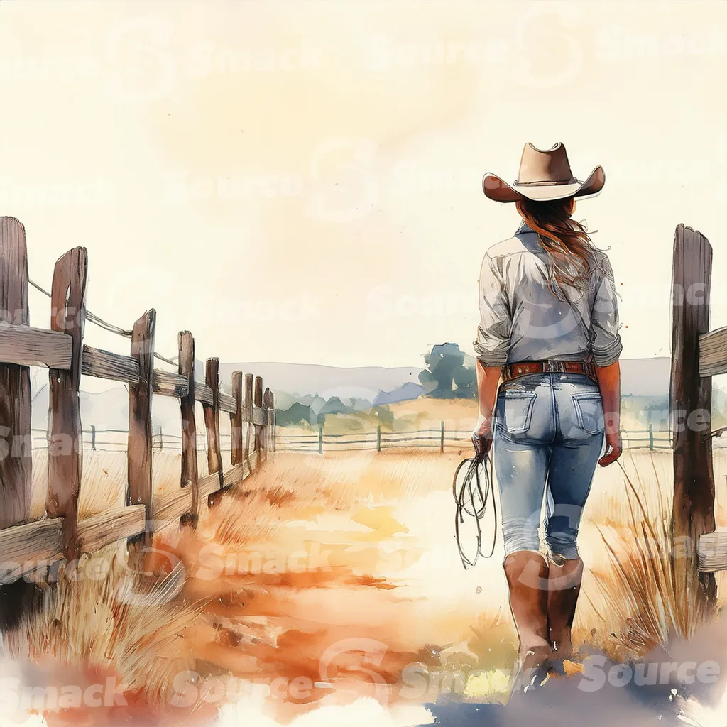 A dirt path winds through a grassy field, bordered by a weathered wooden fence with dark brown posts and horizontal planks with copy space