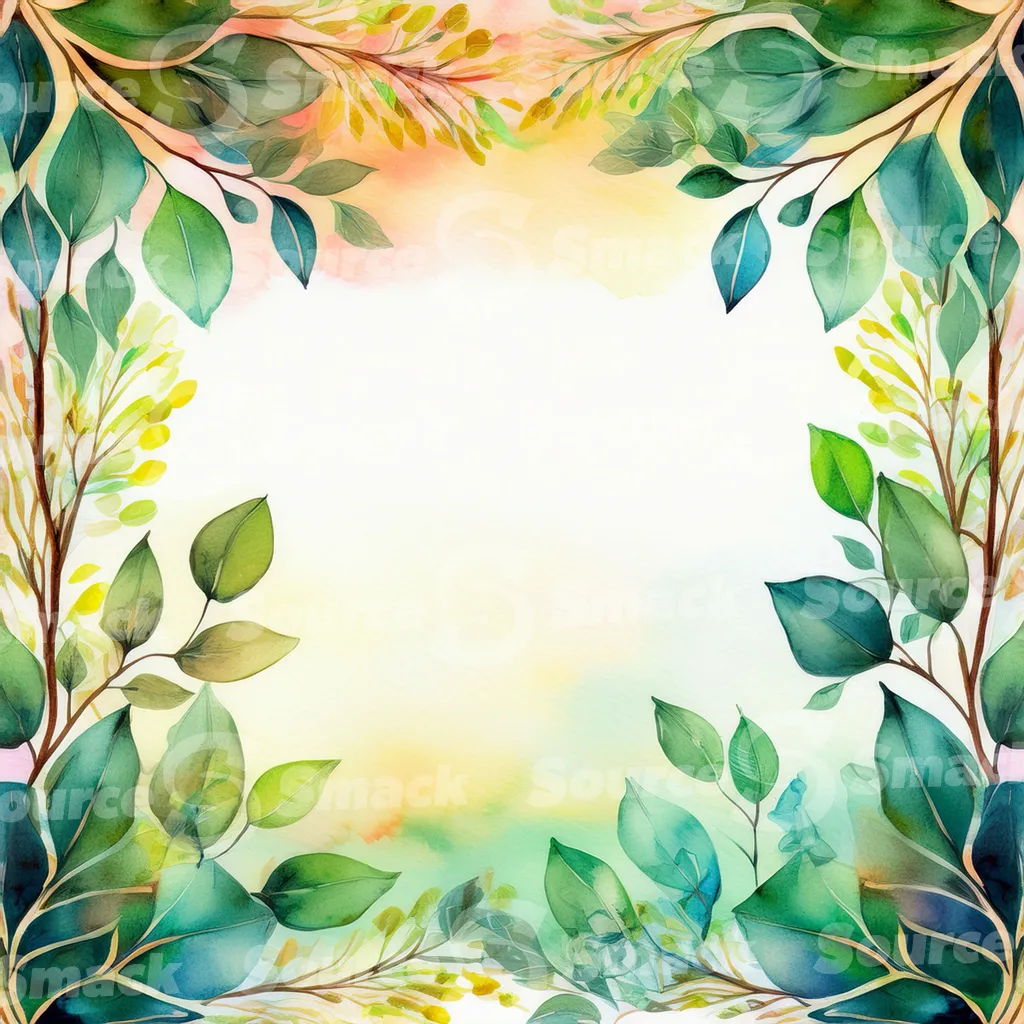 A watercolor-style illustration, featuring stylized tree branches and leaves in various shades of autumnal colors with copy space