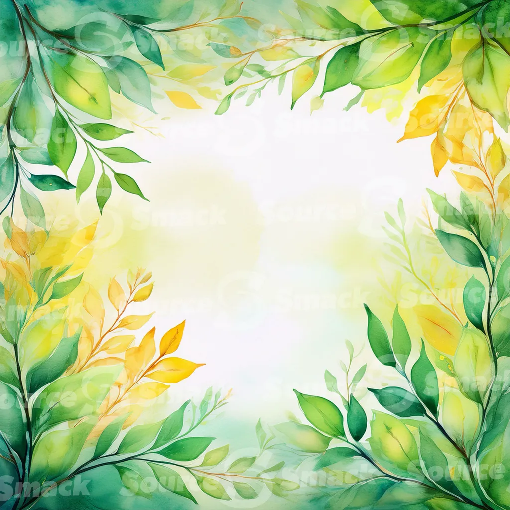 A watercolor-style illustration, featuring stylized tree branches and leaves in various shades of autumnal colors with copy space