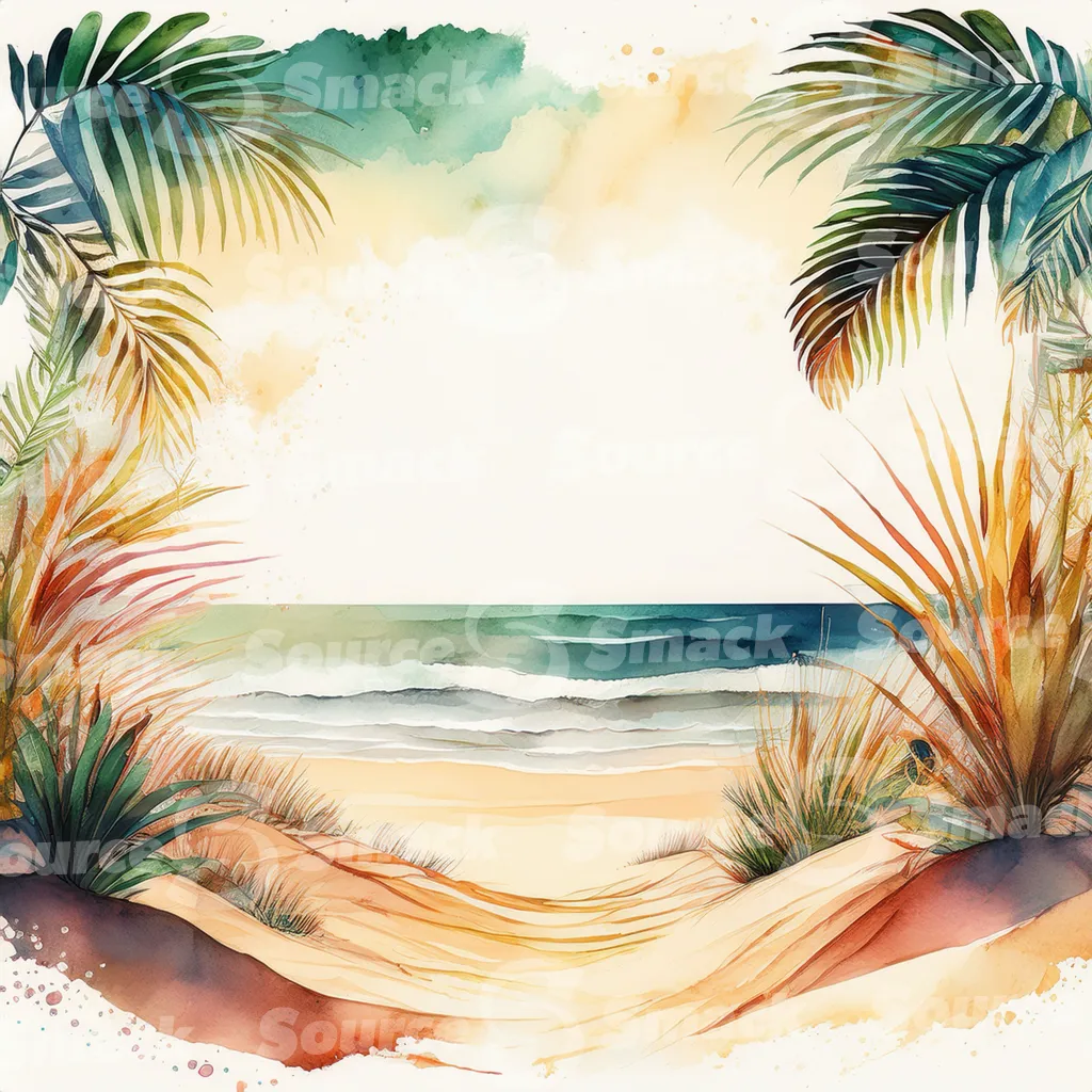 Tropical beach with waves and palm trees with copy space