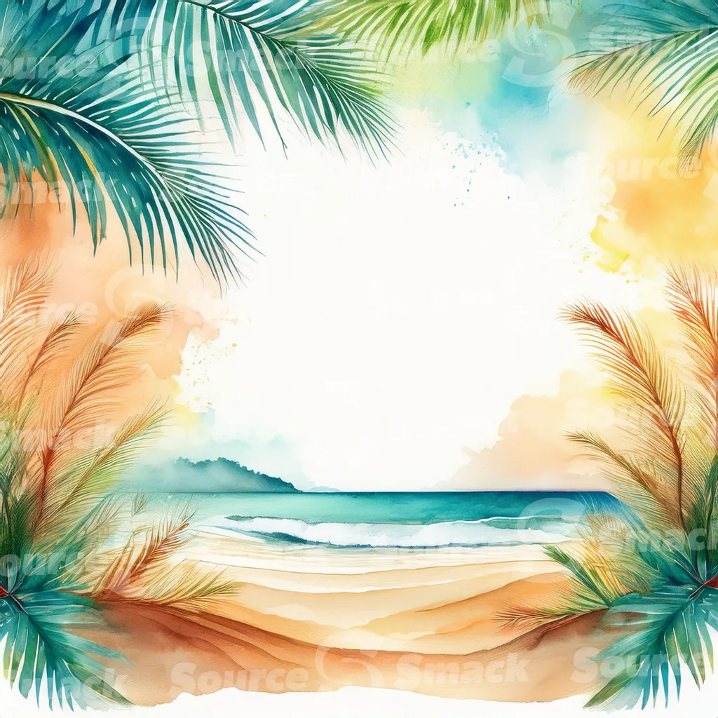 Tropical beach with waves and palm trees with copy space