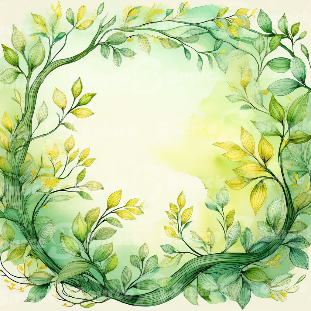 A watercolor-style illustration, featuring stylized tree branches and leaves in various shades of autumnal colors with copy space