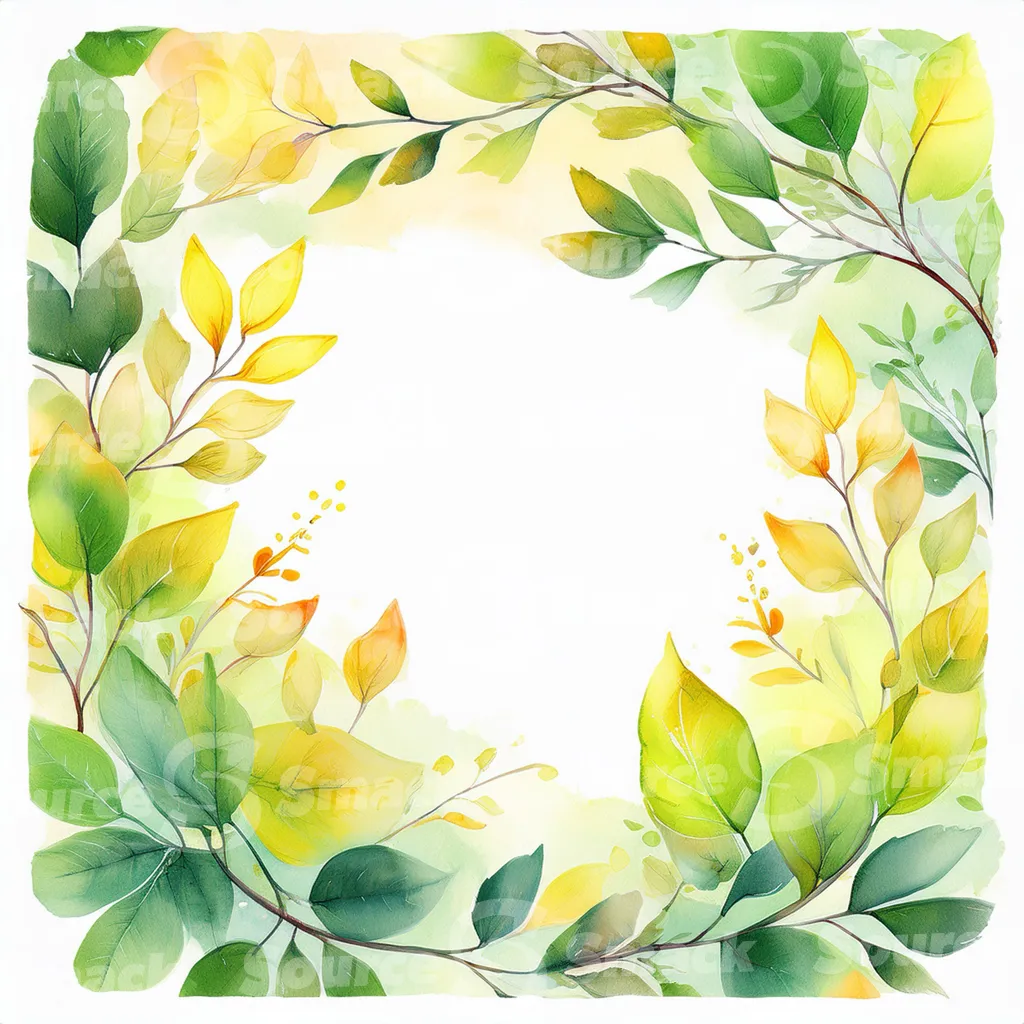 A watercolor-style illustration, featuring stylized tree branches and leaves in various shades of autumnal colors with copy space