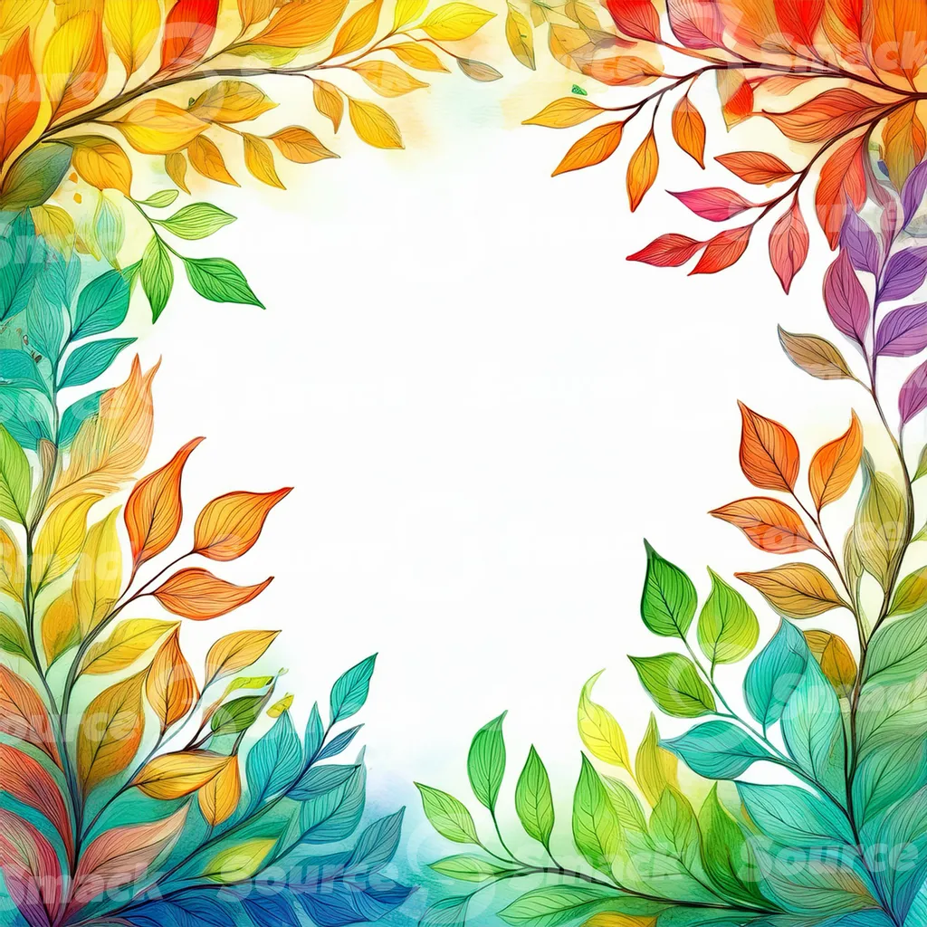A watercolor-style illustration, featuring stylized tree branches and leaves in various shades of autumnal colors with copy space