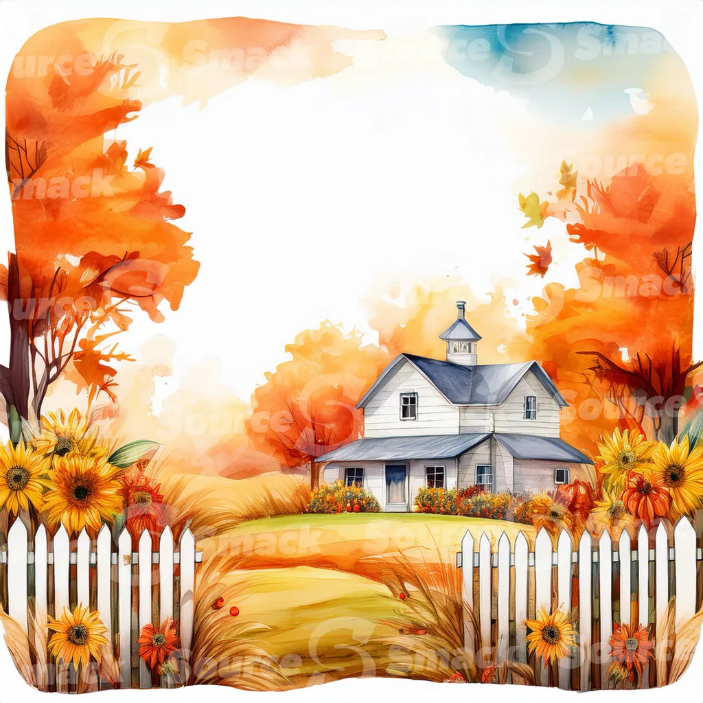 Farm house in autumn with a white picket fence