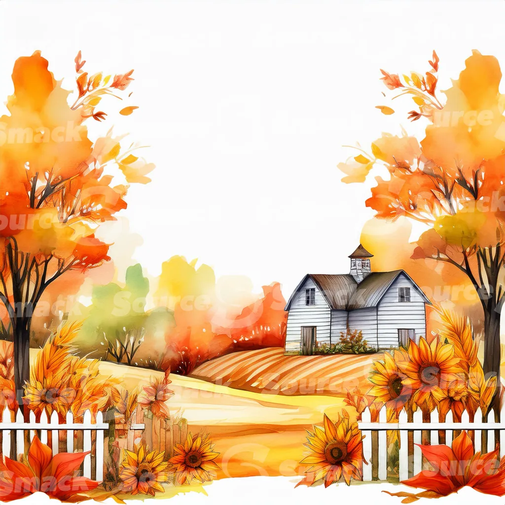Farm house in autumn with a white picket fence