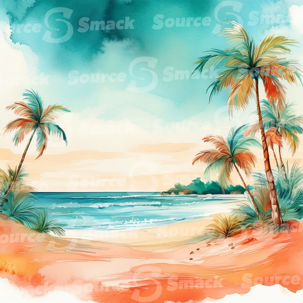 Tropical beach with waves and palm trees with copy space