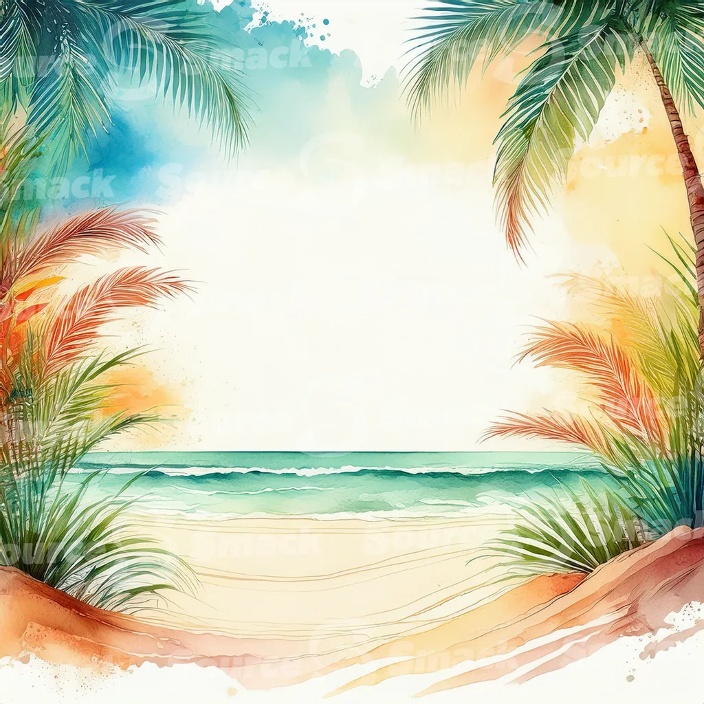 Tropical beach with waves and palm trees with copy space