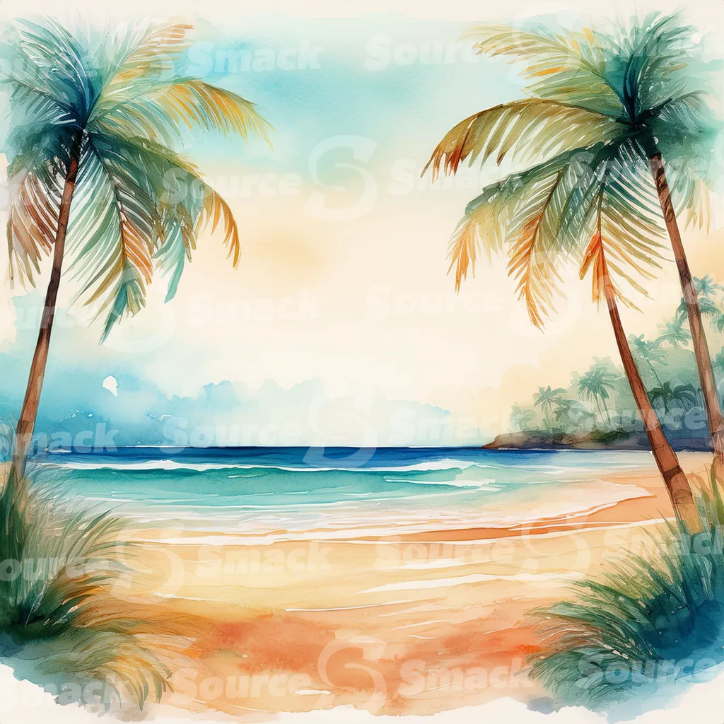 Tropical beach with waves and palm trees with copy space
