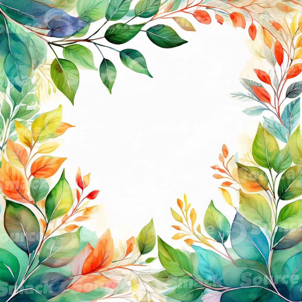 A watercolor-style illustration, featuring stylized tree branches and leaves in various shades of autumnal colors with copy space