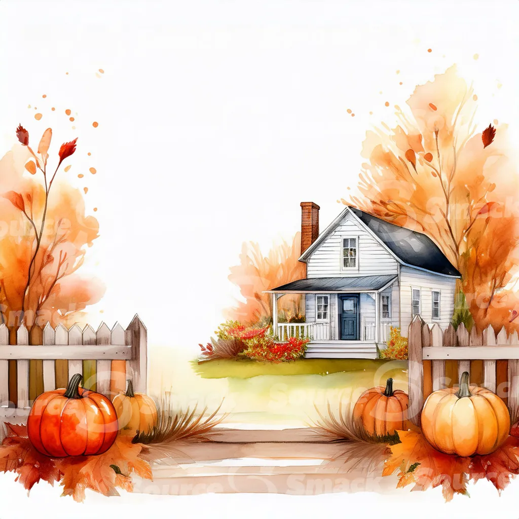 Farm house in autumn with a white picket fence